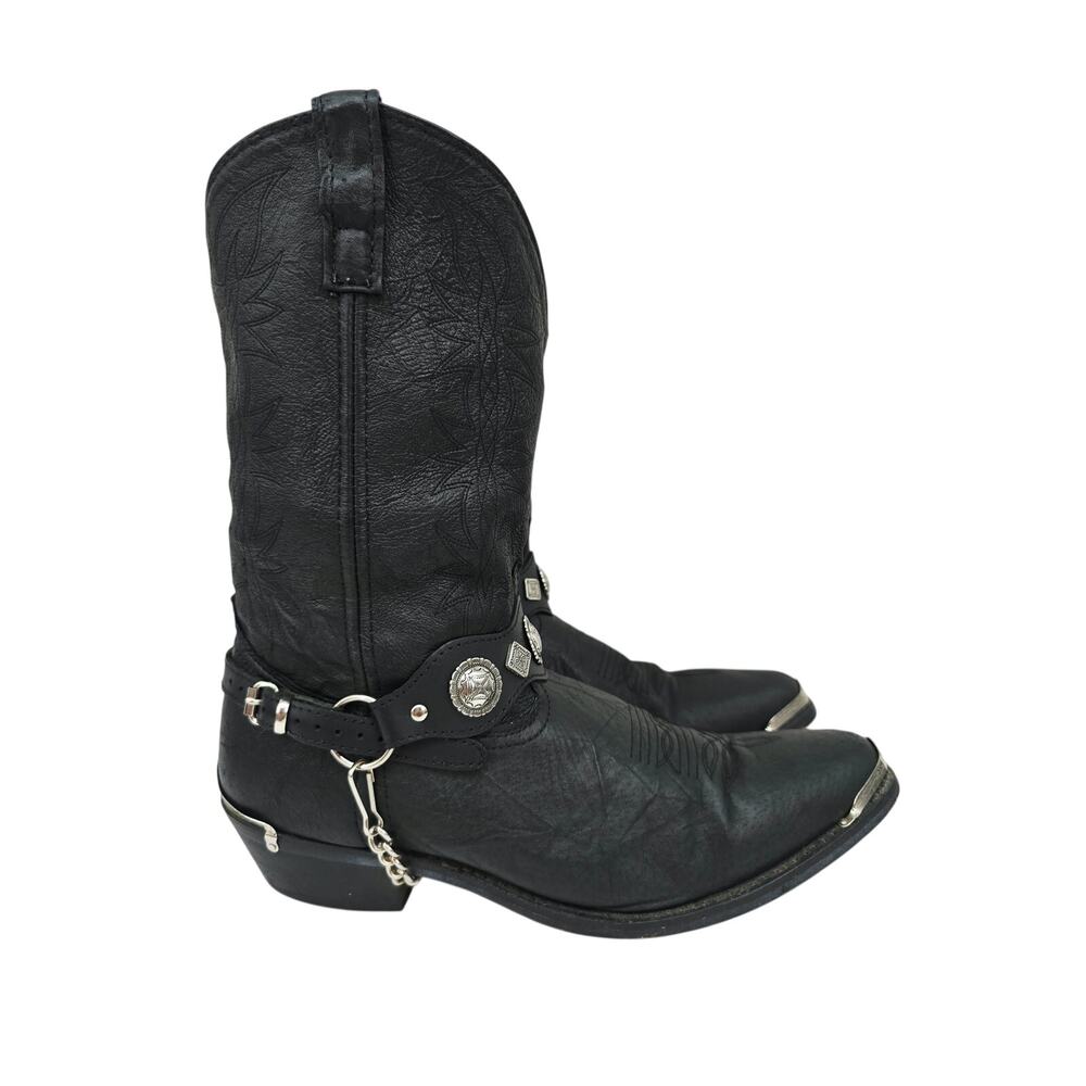 Vintage Western Men's Cowboy Boots Harness Chain Black 13